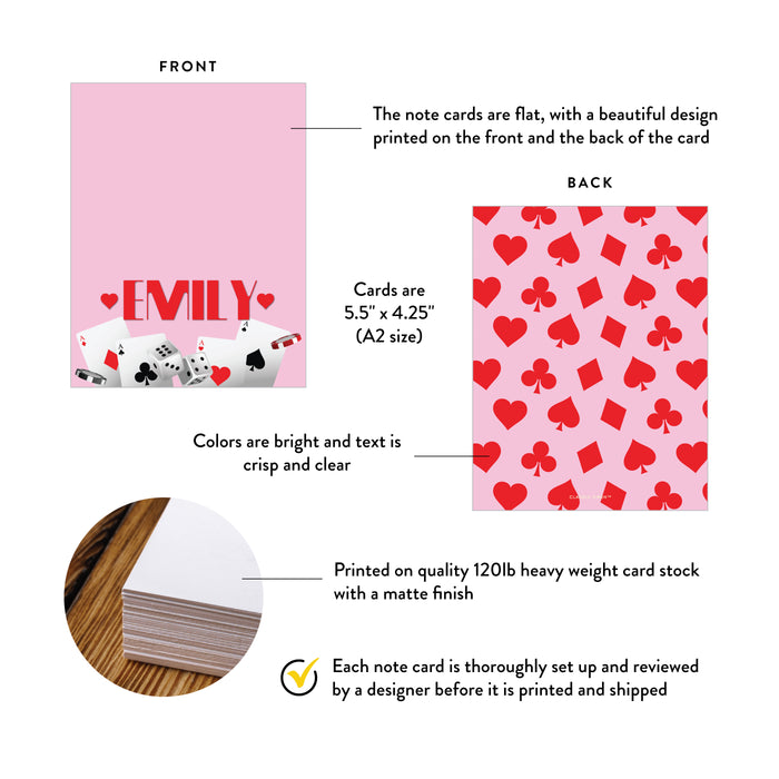 Personalized Pink Casino Playing Card Note Cards for Women