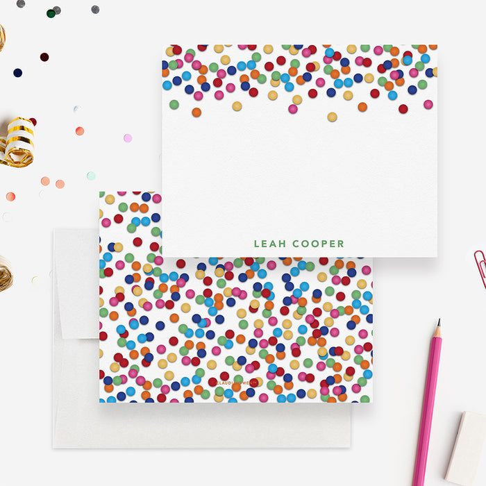 Colorful Confetti Note Cards, Birthday Thank You Cards for Kids, Personalized Note Cards for Children, Flat Note Cards