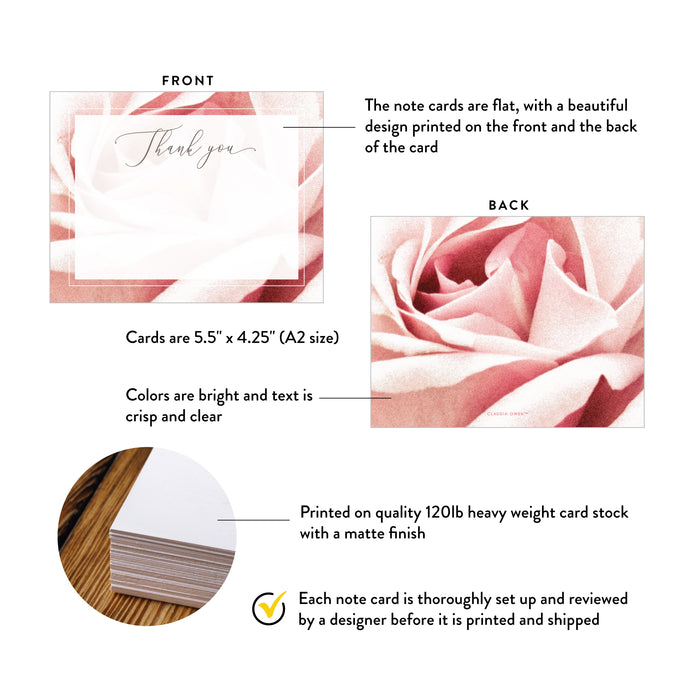 Pink Rose Note Card for Mother's Day, Personalized Gift for Women, Thank You Note Card for Bridal Shower, Beautiful Valentine's Day Cards with Envelopes