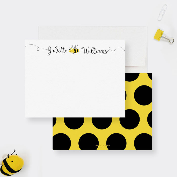 Bee Flat Stationery Set Bumble Bee Note Card, Personalized Kids Stationary, Bee Birthday Thank You Notes Gift For Children