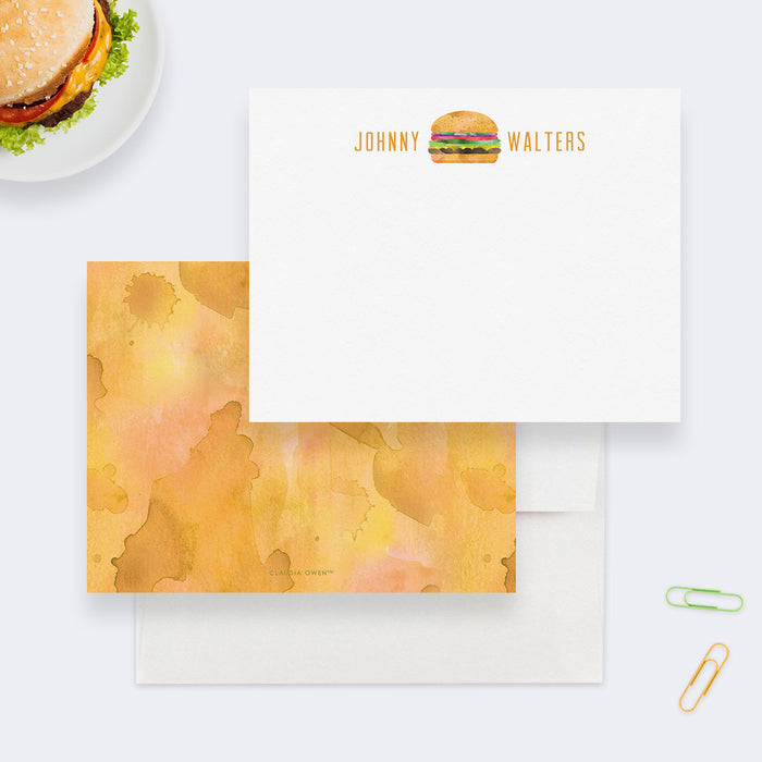 Burger Note Card Stationery Set, Burger Birthday Thank You Note Cards, Personalized Burger Stationery, Foodie Funny Gifts For Dad