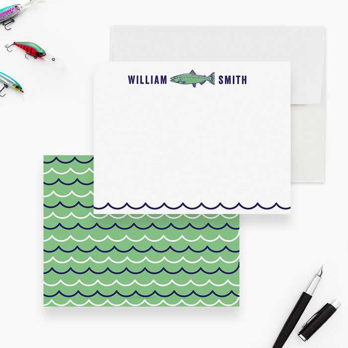 Fish Custom Thank You Note, Fishing Birthday Stationery For Men, Fish Note Cards, Fishing Gifts Personalized with your Name