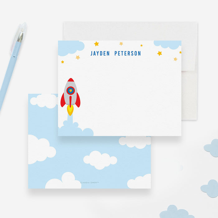 Rocket Ship Stationery, Personalized Space Birthday Thank You Note Card Set with Envelopes, Custom Stationary for Boys, Gifts for Boys