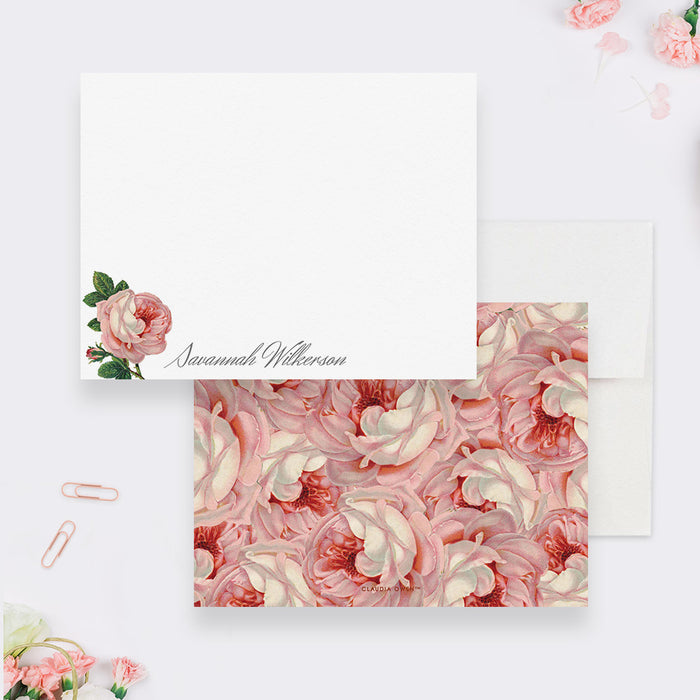 Personalized Womens Floral Stationery, Rose Thank You Cards with Envelopes, Custom Stationary for Women, Name Stationery Notecards