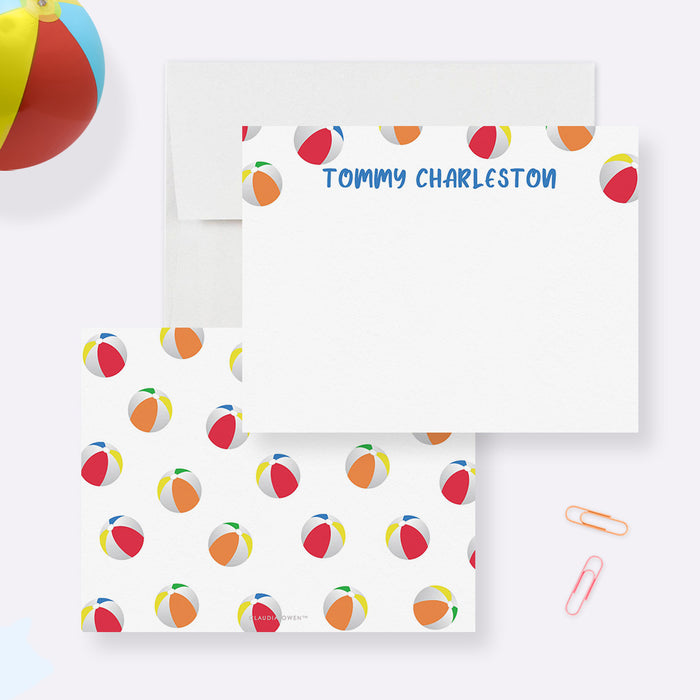 Kids Summer Stationery, Colorful and Fun Beach Ball Note Cards, Pool Party Thank You Cards, Beach Lovers Gift