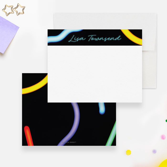 Personalized Glow Stick Note Card, Glow Party Thank You Notes, Custom Glow Party Birthday Thank you Cards
