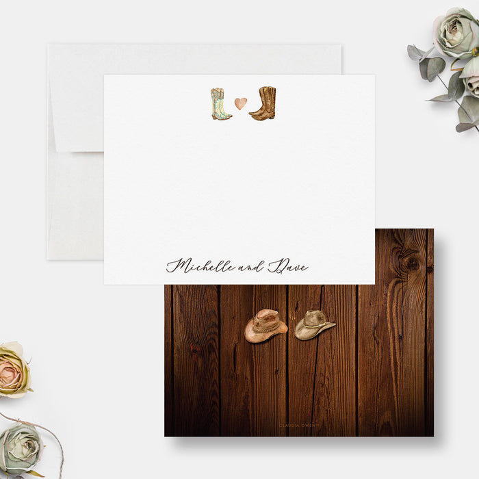 Western Thank You Cards for Couple, Personalized Cowgirl and Cowboy Stationery, Romantic Notecards