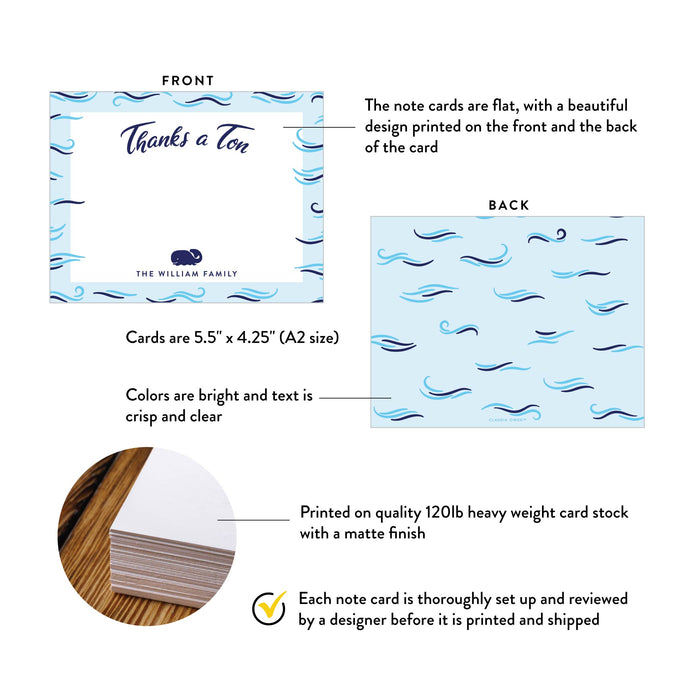 Personalized Whale Gender Reveal Thank You Cards with Ocean Waves