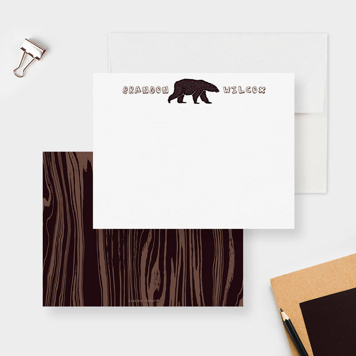 Bear Note Cards, Personalized Bear Stationery, Kids Thank You Cards, Bear Letter Writing Paper, Woodland Baby Shower Thank You Cards