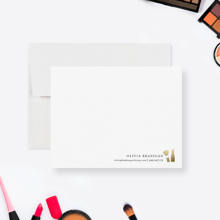 Personalized Makeup Artist Note Card, Custom Makeup Lover Esthetician Thank You Notes, Makeup Artist Stationery Set for Her