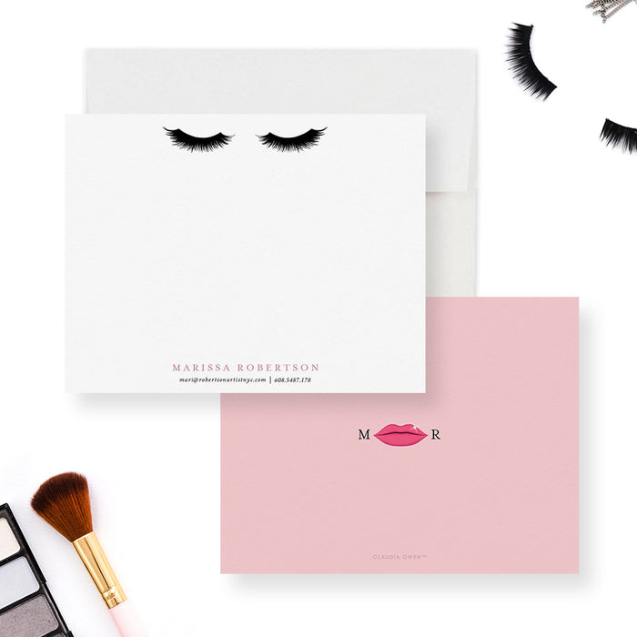 Personalized Lash Note Cards, Girls Lashes and Lips Stationery Set, Custom Eyelash Thank You Card, Makeup Artist Gift, Beautician Cards