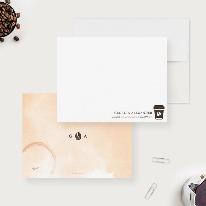 Barista Coffee Note Cards, Personalized Coffee Thank You Cards, Coffee Lover Gifts, Monogram Stationery Set