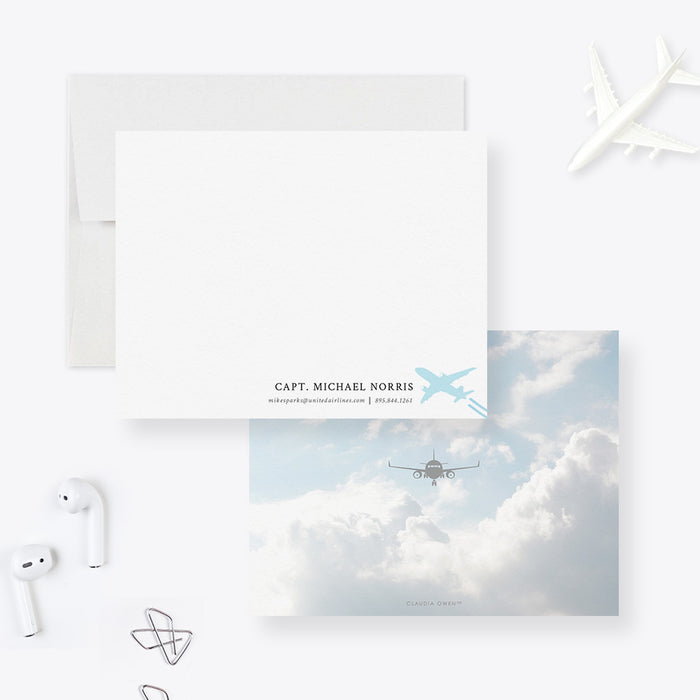 Personalized Airplane Note Card Set, Aviation Plane Stationery, Custom Pilot Gifts for Men, Flying Stationary, Travel Flight Attendant Gifts