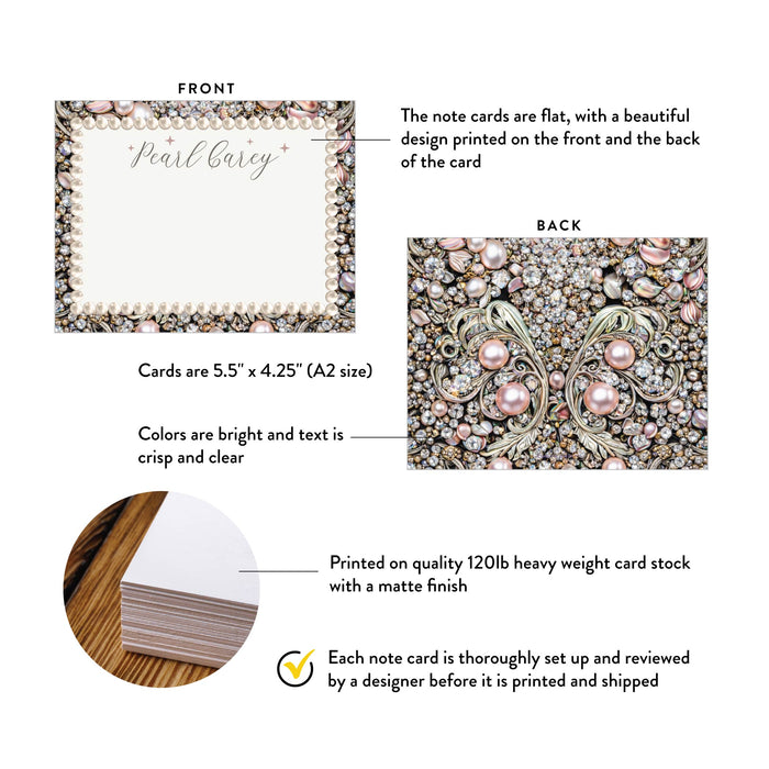 Personalized Diamonds and Pearls Note Card for Women