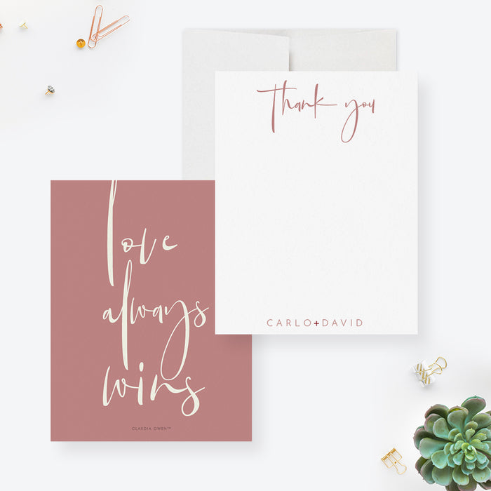 Love Always Wins Wedding Thank You Cards Personalized, Minimalist Couple Thank You Notes, Two Grooms Wedding Cards, Gay Couple Pride