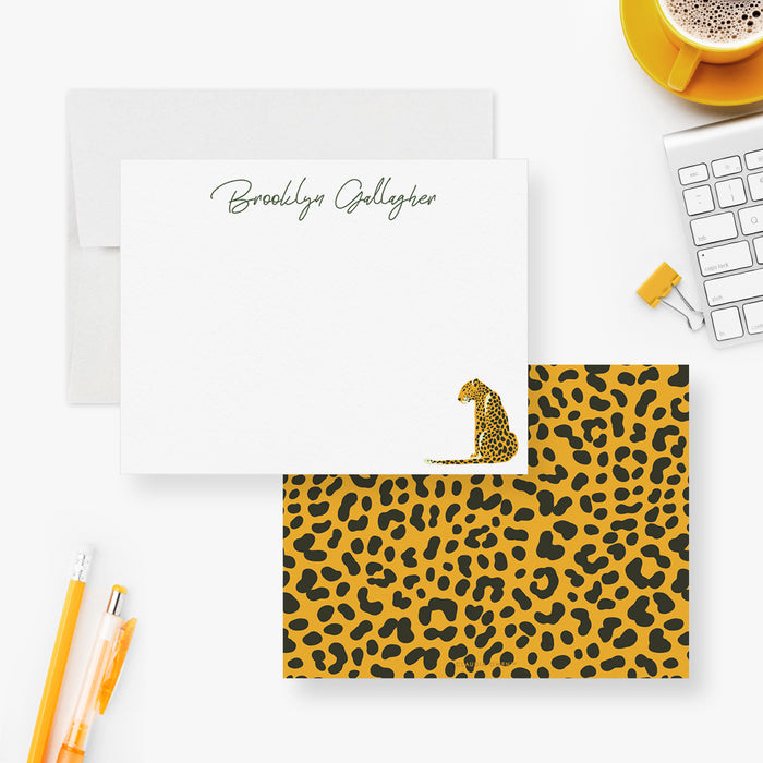 Leopard Note Card, Personalized Wild Animal Print Stationery Set