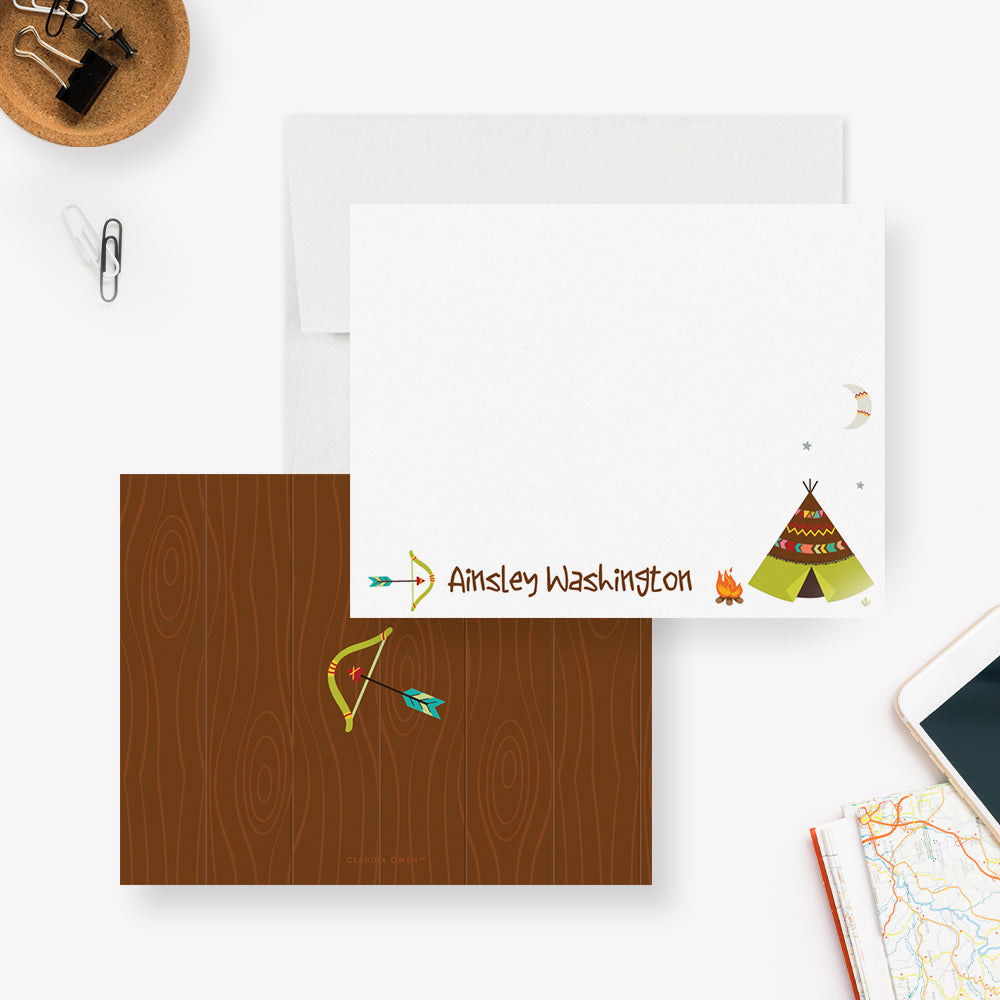 Camping Note Cards, Girls and Boys Camp Stationery Set, Personalized B