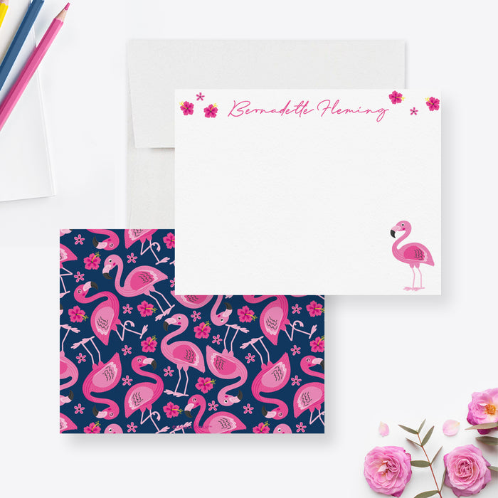 Personalized Pink Flamingo Note Cards, Women Flamingo Stationary Set, Bridal Shower Flamingo Thank You Cards, Summer Tropical Bird Gifts