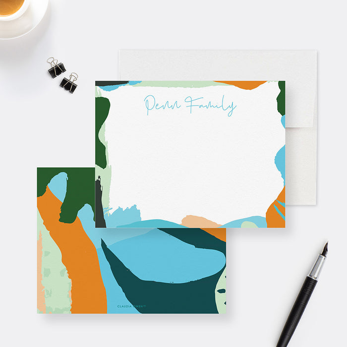 Personalized Abstract Note Cards, Modern Custom Stationery, Office Thank You Cards, Colorful Greeting Cards