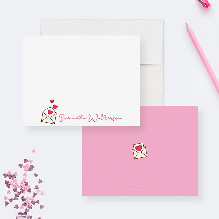 Girls Personalized Stationary, Sending Love Thank You Cards, Cute Heart Note Cards for Kids Best Friend and Women, Valentine’s Day Card