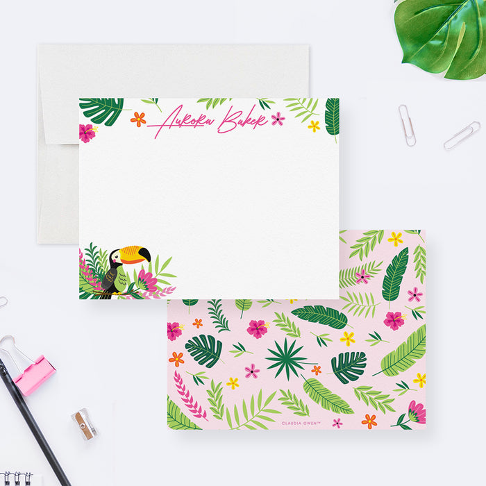 Personalized Toucan Note Card, Tropical Stationery Thank You Cards, Tropical Themed Stationary Set, Summer Tropical Lover Gifts