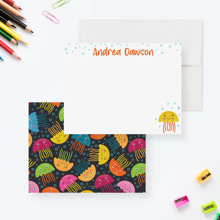 Personalized Jellyfish Sea Life Note Cards with Envelopes,  Watercolor Jellyfish Stationary Set for Girls, Custom Under the Sea Thank  You cards, Your Choice of Colors and Quantity : Handmade Products