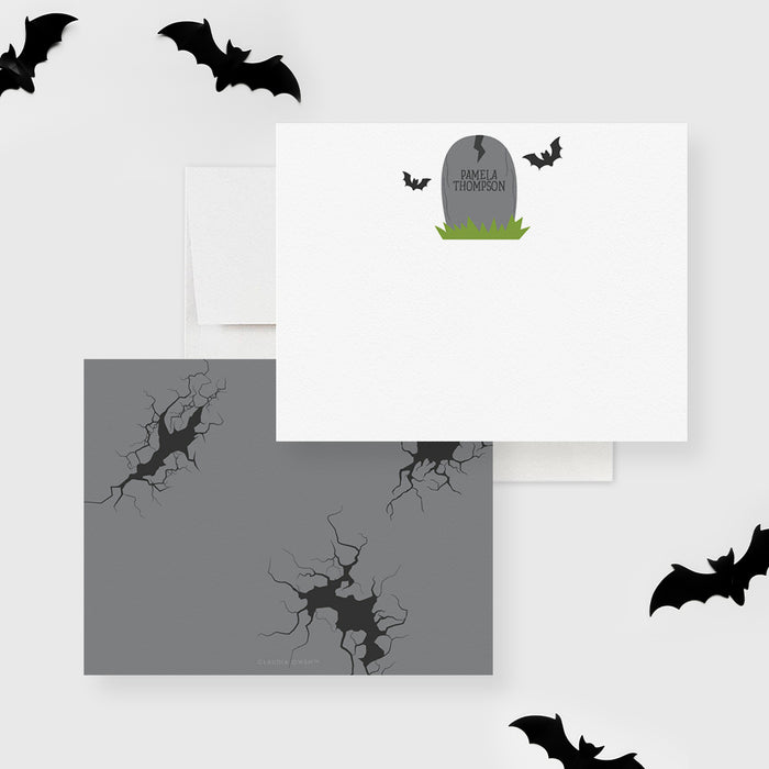 Gravestone Note Card, Personalized Halloween Headstone Thank You cards, Death Stationary Set, Spooky Cemetery