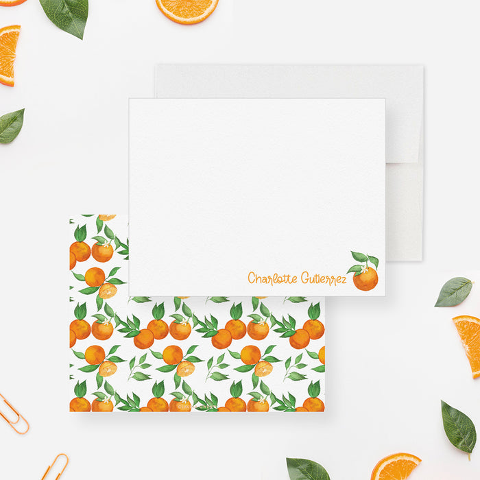 Orange Note Card, Personalized Citrus Orange Baby Shower Thank You Cards, Naranjo Orange Fruit Note