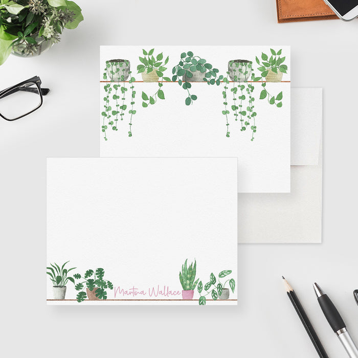 Personalized Potted Plants Note Card, Houseplant Stationery Set for Her, Modern Greenery Thank You Cards, Plant Lover Gifts