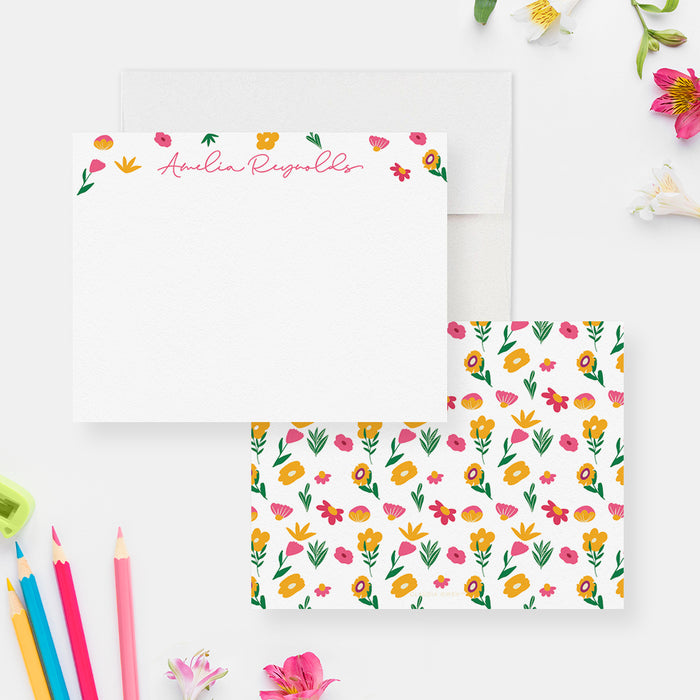 Flower Note Cards, Floral Stationary Set for Girls, Cute Floral Thank You Cards for Her, Custom Stationery Writing Paper