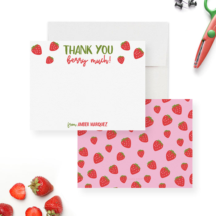 Thank You Berry Much Card Note Card, Strawberry Thank You Card, Berry Birthday Party, Fruit Stationery Set for Kids Appreciation Card