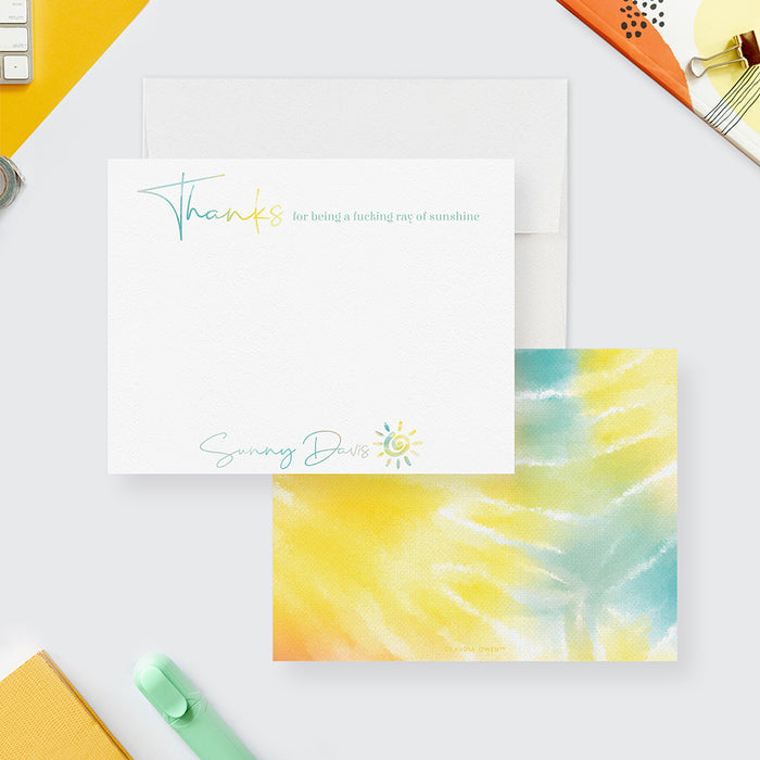 Thanks for Being a Fucking Ray of Sunshine Note Card, Tie Dye Thank You Cards, Colorful Stationery, Funny Appreciation Card for All Occasions