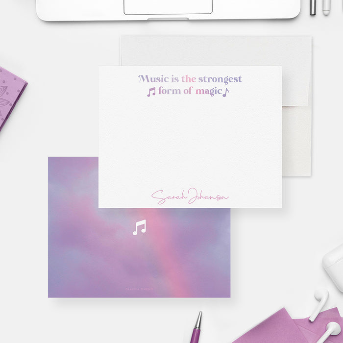 Personalized Music Note Card with Envelopes, Music Student Gift, Music Lover Gifts, Colorful Stationary Set with Music Quote