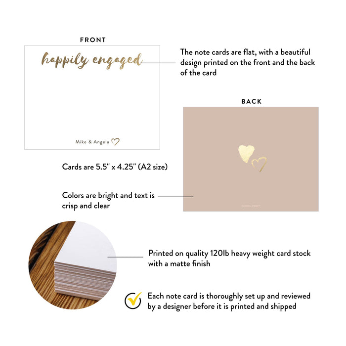 Personalized Engagement Note Cards for Couples With Hearts