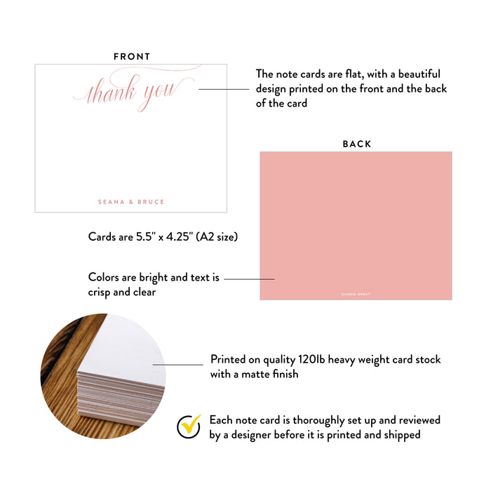 Blush Thank You Card Personalized Script Engagement Wedding Note Card