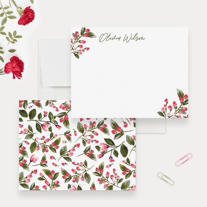 Floral Note Card Set For Women, Personalized Home Office Stationery, Floral Unique Stationery, Girl Stationary with Pink Flowers, Feminine Gift for Her