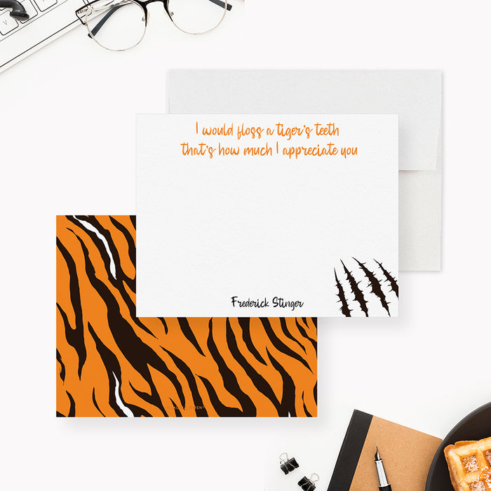Personalized Tiger Note Cards, Funny Animal Stationery, Tiger Thank You Cards