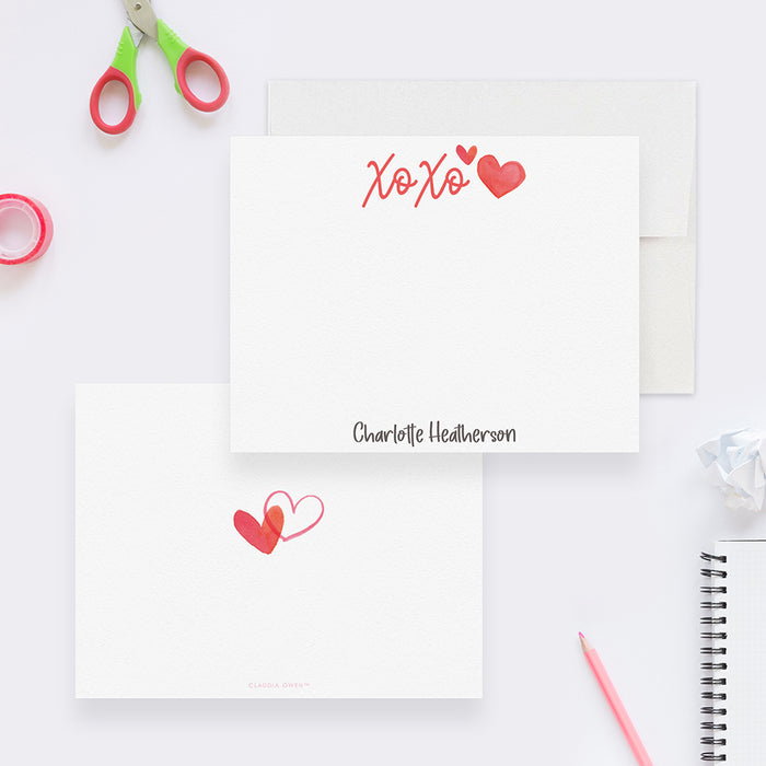 Personalized xoxo Note Card, Love Thank You Cards, Cute Kids Stationery Set, Valentines Day Greeting Cards