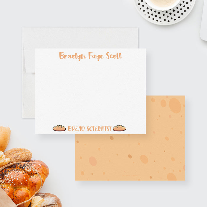 Personalized Bread Scientist Note Cards, Funny Bread Stationery, Bread Lover Gifts, Funny Baker Greeting Cards with Envelopes