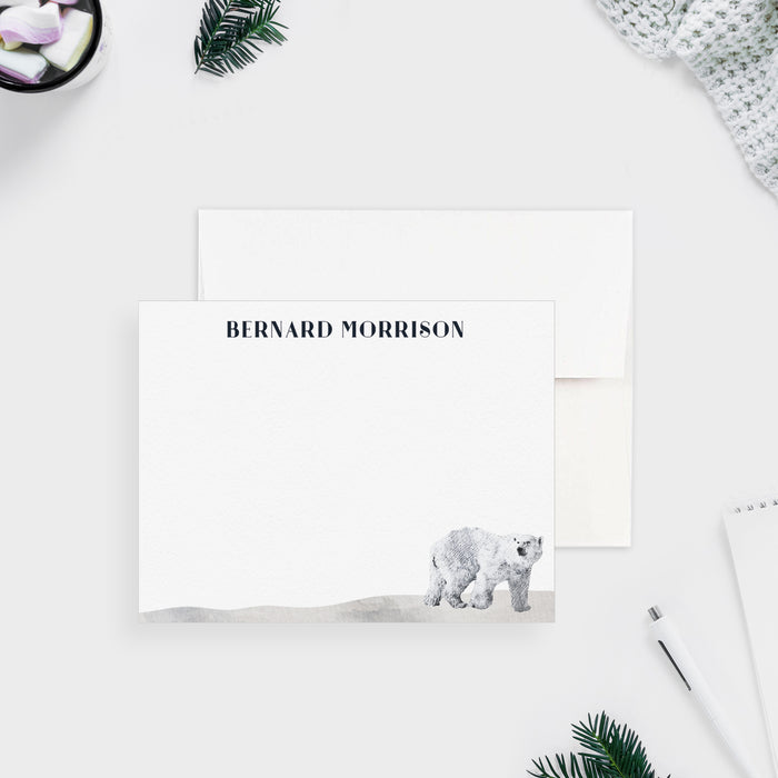 Personalized Winter Bear Note Card, Polar Bear Thank You Card with Envelopes, Winter Baby Shower Thank You Notes, Christmas Greetings