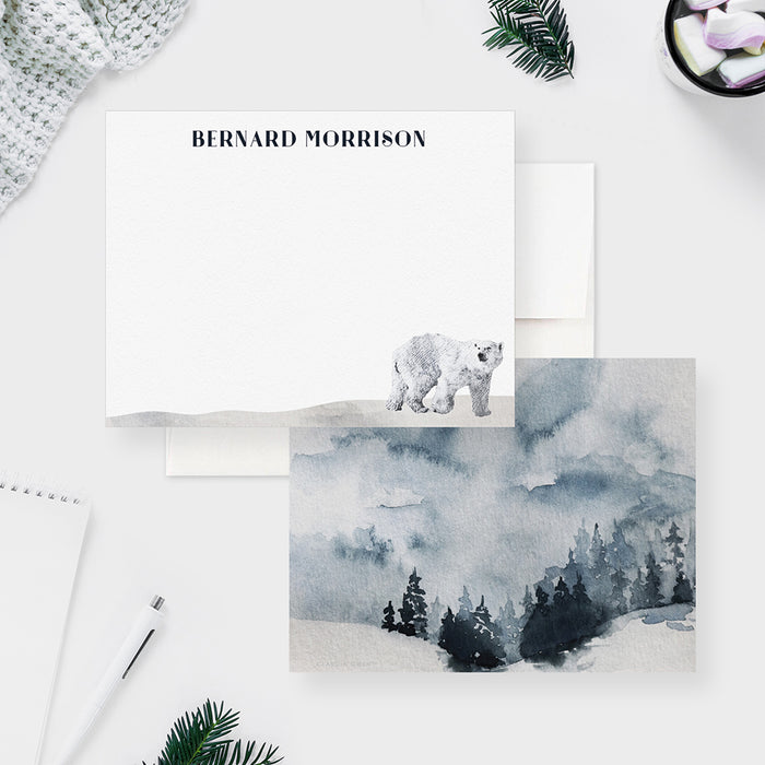 Personalized Winter Bear Note Card, Polar Bear Thank You Card with Envelopes, Winter Baby Shower Thank You Notes, Christmas Holiday Greeting