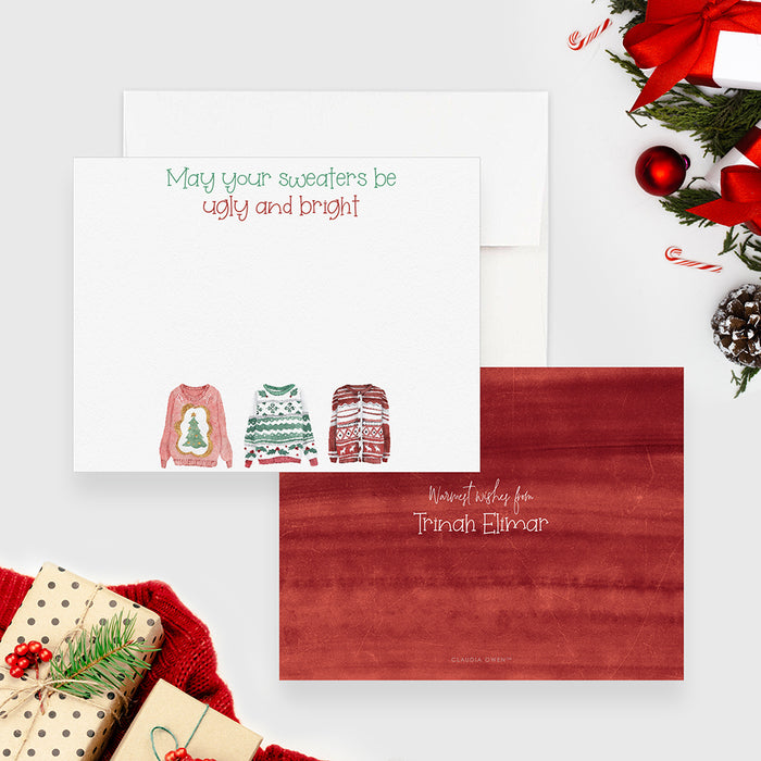 Personalized Ugly Sweater Christmas Card, Funny Holiday Greeting Card, Warm Wishes Gift, Ugly Sweater Note Card, Sweater Weather Stationary
