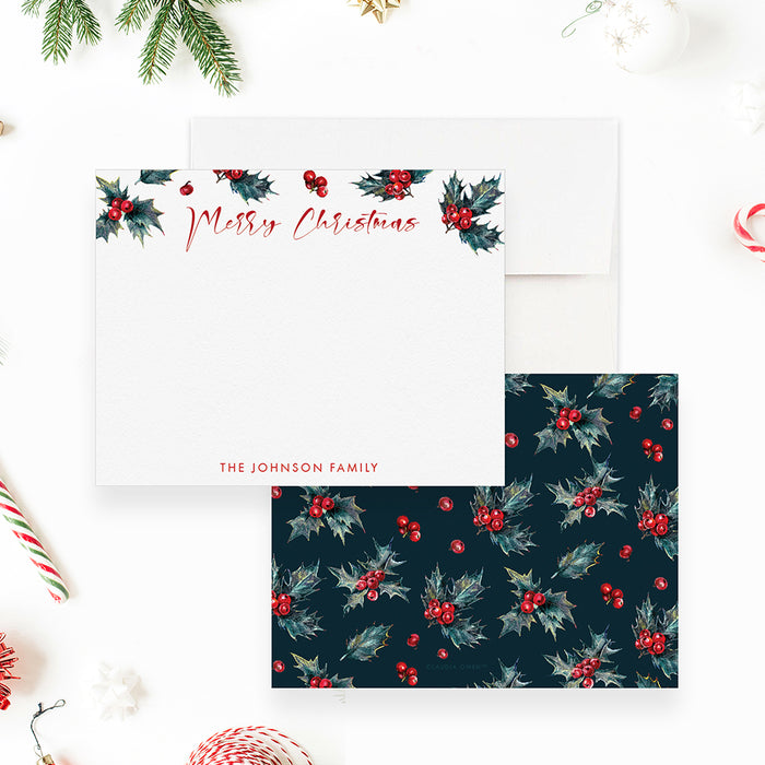 Merry Christmas Note Cards, Personalized Holiday Greeting Card Set, Christmas Greeting Card for Friends and Family, Mistletoe Stationery
