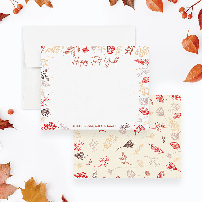 Happy Fall Note Cards with Envelopes, Personalized Happy Thanksgiving Card for Friends and Family, Fall Greeting Cards