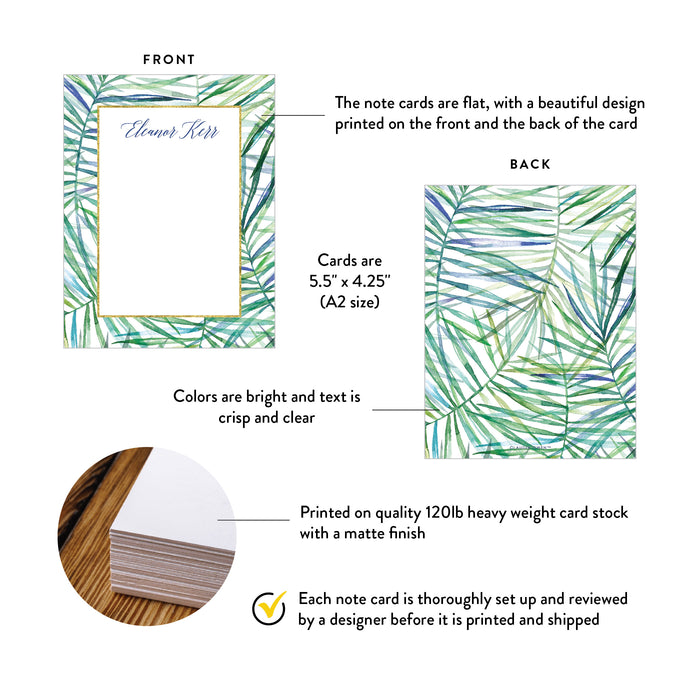 Personalized Tropical Palm Leaf Note Card Stationery Gift