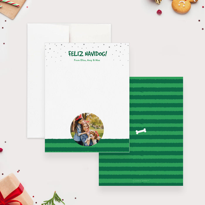 Feliz Navidog Christmas Card with Photo, Happy Pawlidays, Doggy Christmas Greeting Cards, Dog Lover Holiday Cards