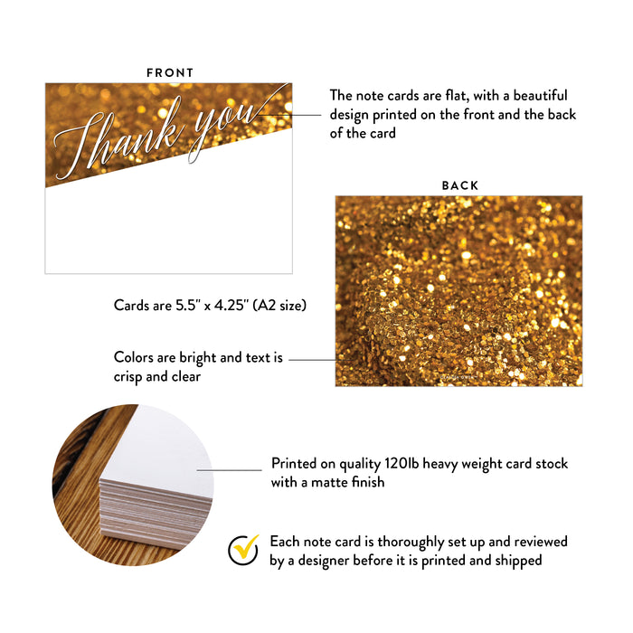 Golden Note Card for Formal Party, Elegant Thank You Card with Glitter Image, Personalized Thank You Card for Retirement Party, Thank You Notes for Business Event
