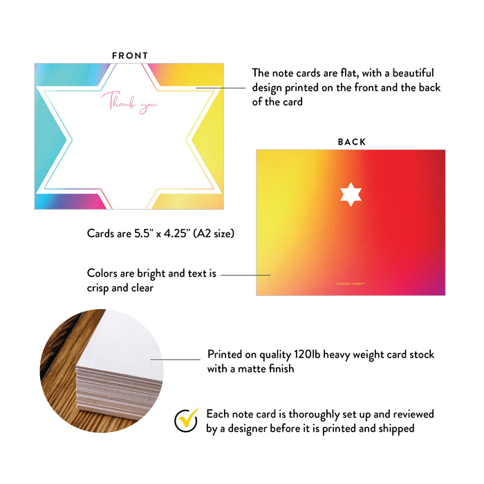 Colorful Thank You Card for Bat Mitzvah, Jewish Note Card, Star of David Thank You Card, Religious Party Thank You Notes