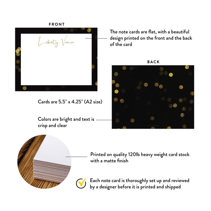 Personalized Black and Gold Note Card Cocktail Party