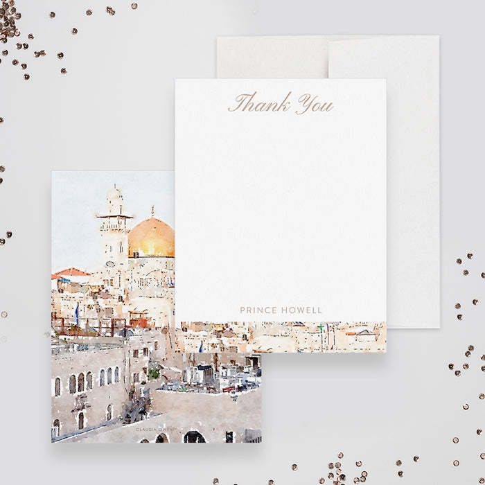 Personalized Mitzvah Note Card, Jewish Party Thank You Notes, Bar Mitzvah Thank You Card, Dome of the Rock Jerusalem